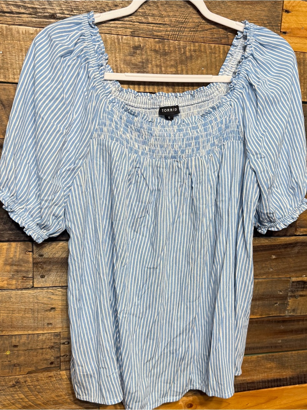 Torrid Womens Size 1 Or 1X Blue White Striped Off The Shoulder Short Sleeve Top